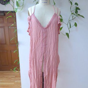 NEW Haute Fox dusty rose pink strappy crochet trim long tunic size 2XL plus size